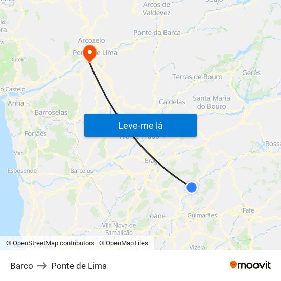 Barco to Ponte de Lima map