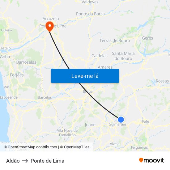 Aldão to Ponte de Lima map