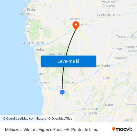 Milhazes, Vilar de Figos e Faria to Ponte de Lima map
