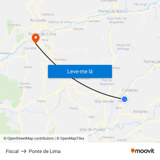 Fiscal to Ponte de Lima map