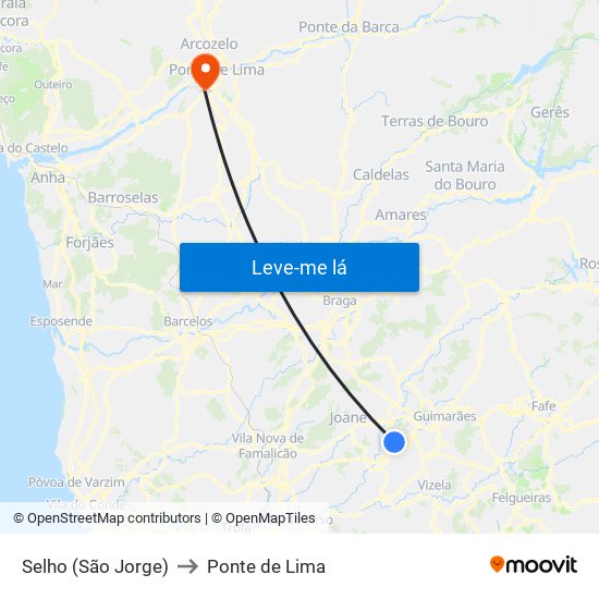 Selho (São Jorge) to Ponte de Lima map
