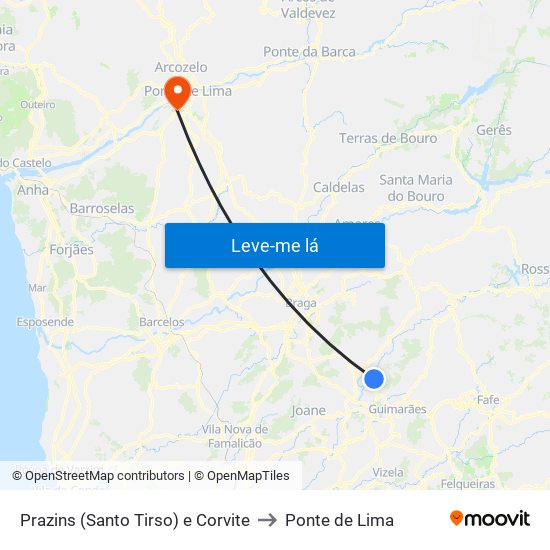 Prazins (Santo Tirso) e Corvite to Ponte de Lima map