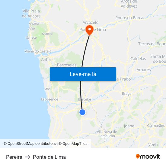 Pereira to Ponte de Lima map