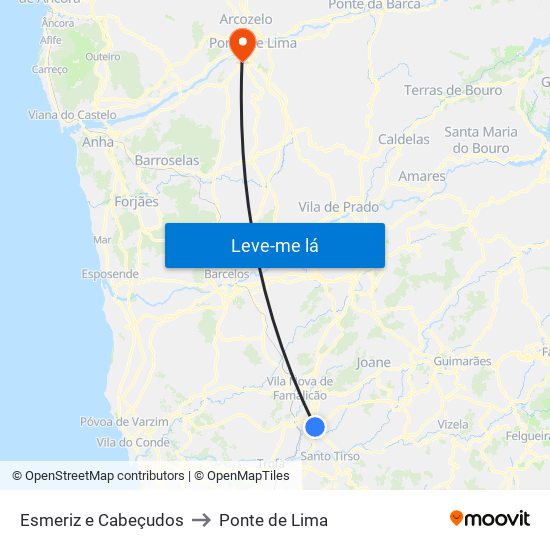 Esmeriz e Cabeçudos to Ponte de Lima map