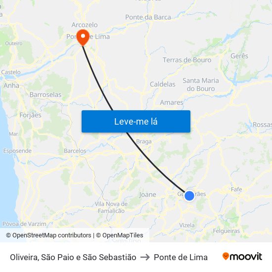 Oliveira, São Paio e São Sebastião to Ponte de Lima map