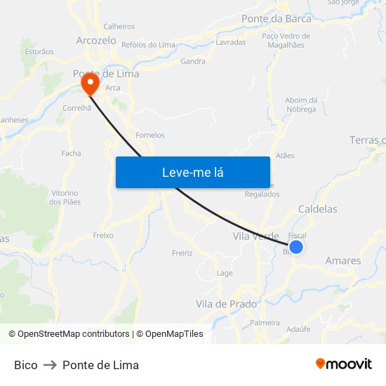 Bico to Ponte de Lima map