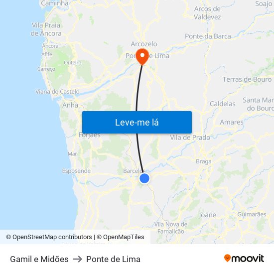 Gamil e Midões to Ponte de Lima map