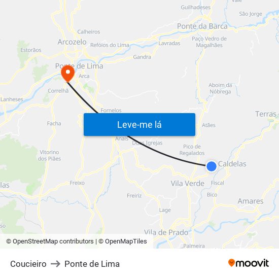 Coucieiro to Ponte de Lima map