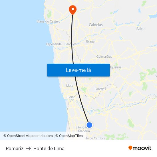 Romariz to Ponte de Lima map
