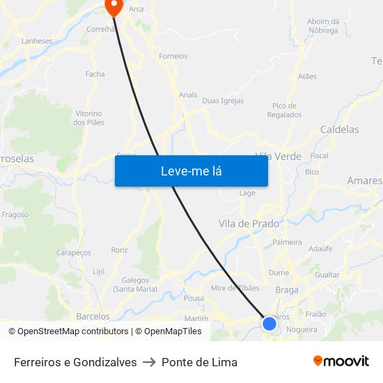 Ferreiros e Gondizalves to Ponte de Lima map