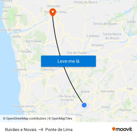 Ruivães e Novais to Ponte de Lima map