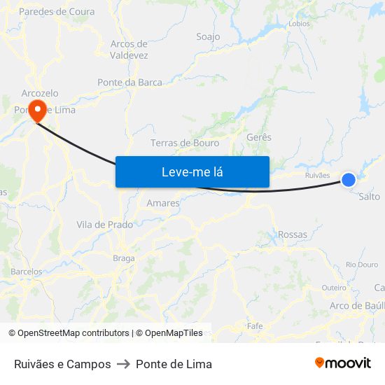 Ruivães e Campos to Ponte de Lima map