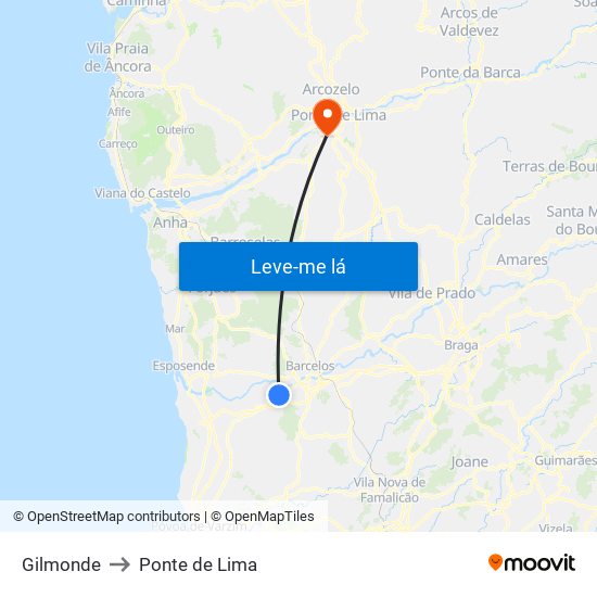 Gilmonde to Ponte de Lima map