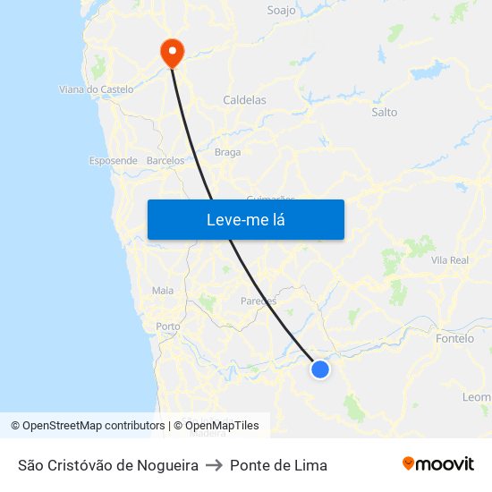 São Cristóvão de Nogueira to Ponte de Lima map