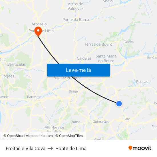 Freitas e Vila Cova to Ponte de Lima map