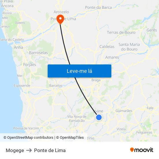 Mogege to Ponte de Lima map