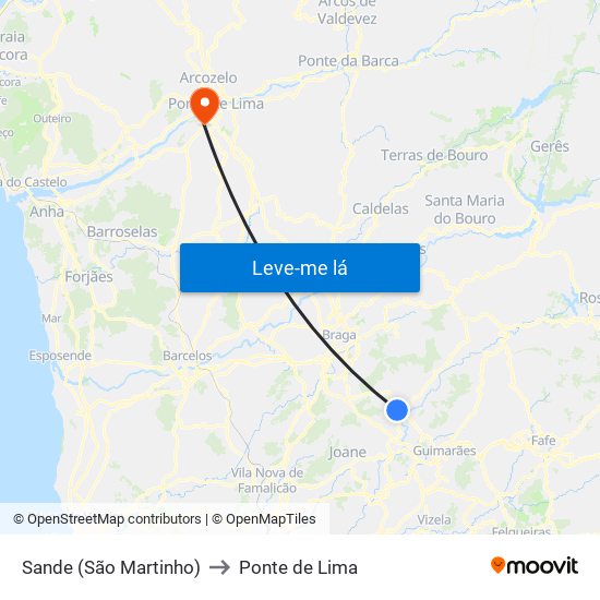 Sande (São Martinho) to Ponte de Lima map