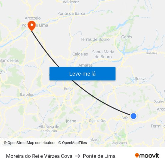 Moreira do Rei e Várzea Cova to Ponte de Lima map
