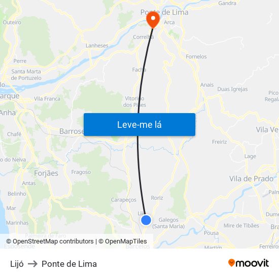 Lijó to Ponte de Lima map