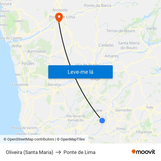 Oliveira (Santa Maria) to Ponte de Lima map