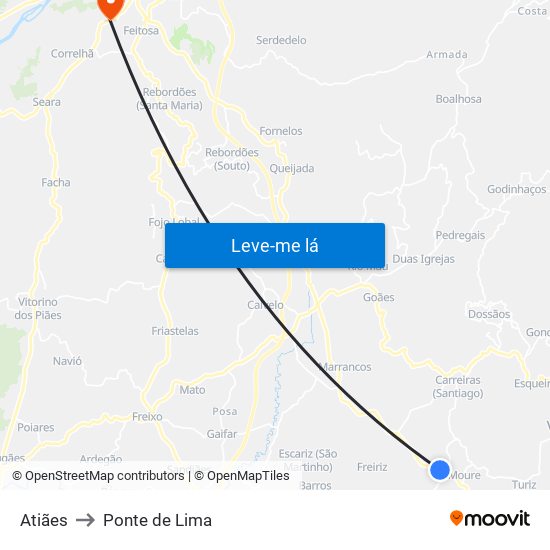 Atiães to Ponte de Lima map