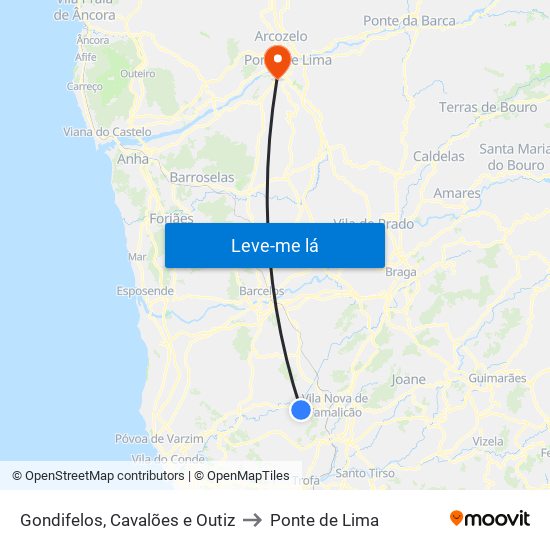 Gondifelos, Cavalões e Outiz to Ponte de Lima map