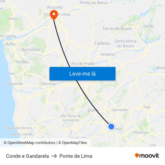 Conde e Gandarela to Ponte de Lima map