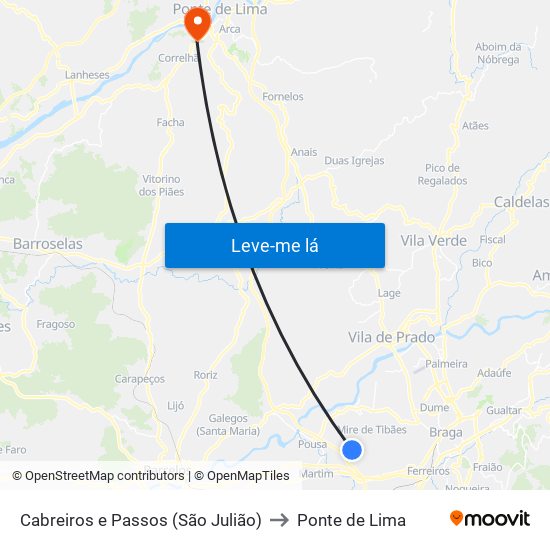 Cabreiros e Passos (São Julião) to Ponte de Lima map