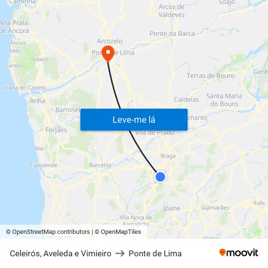 Celeirós, Aveleda e Vimieiro to Ponte de Lima map