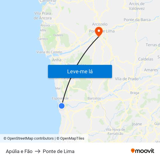 Apúlia e Fão to Ponte de Lima map