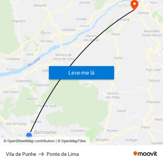 Vila de Punhe to Ponte de Lima map