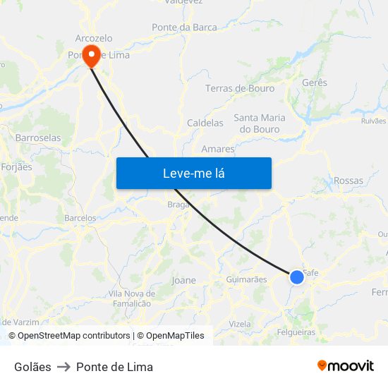 Golães to Ponte de Lima map