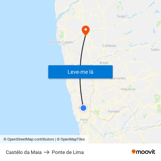 Castêlo da Maia to Ponte de Lima map