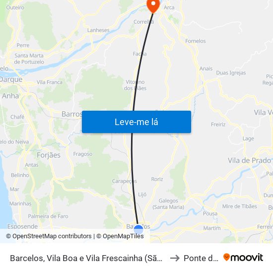 Barcelos, Vila Boa e Vila Frescainha (São Martinho e São Pedro) to Ponte de Lima map