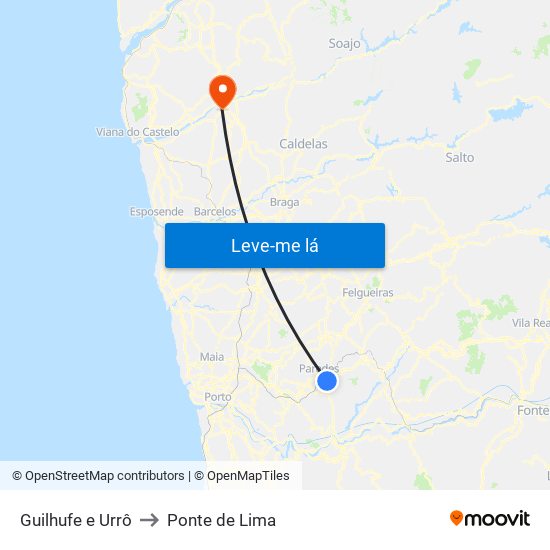 Guilhufe e Urrô to Ponte de Lima map