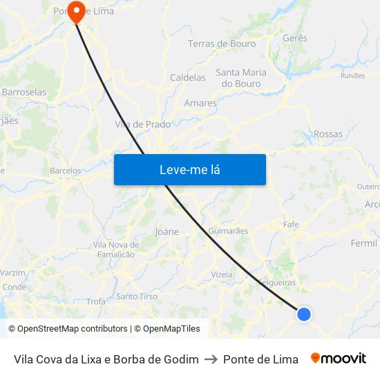 Vila Cova da Lixa e Borba de Godim to Ponte de Lima map