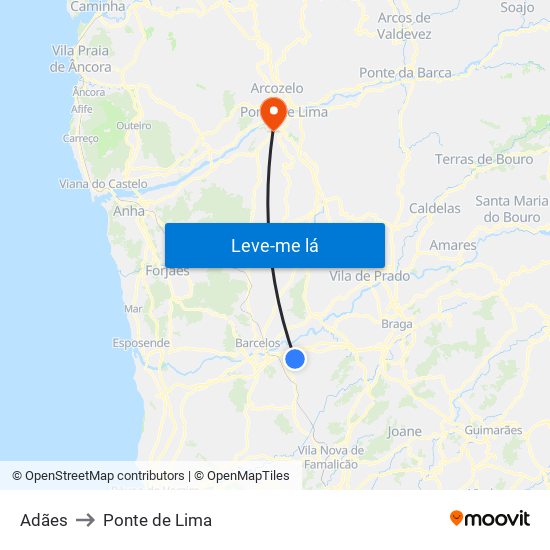 Adães to Ponte de Lima map