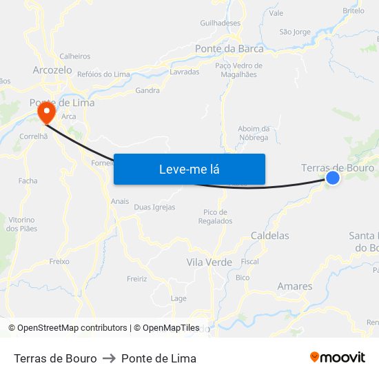Terras de Bouro to Ponte de Lima map