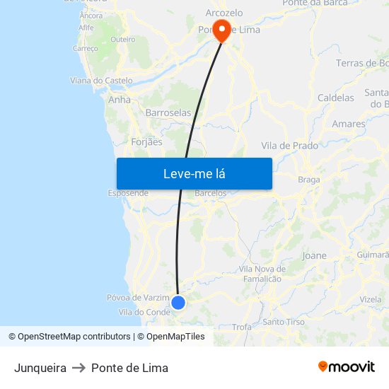 Junqueira to Ponte de Lima map