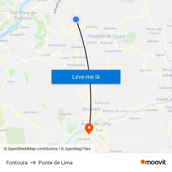 Fontoura to Ponte de Lima map
