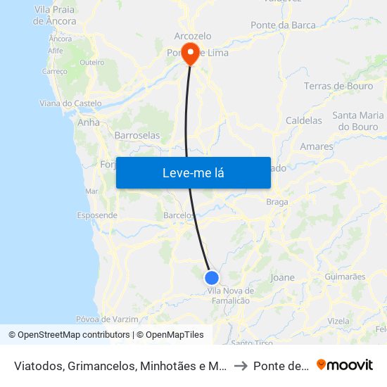 Viatodos, Grimancelos, Minhotães e Monte de Fralães to Ponte de Lima map