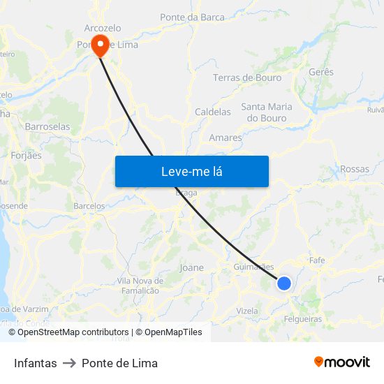 Infantas to Ponte de Lima map