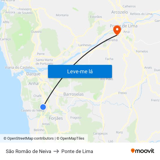 São Romão de Neiva to Ponte de Lima map