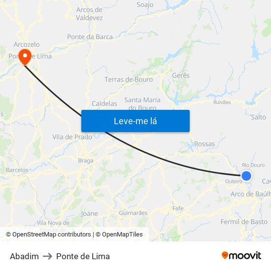 Abadim to Ponte de Lima map