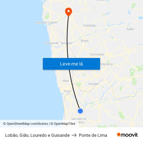 Lobão, Gião, Louredo e Guisande to Ponte de Lima map