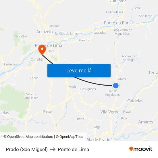 Prado (São Miguel) to Ponte de Lima map
