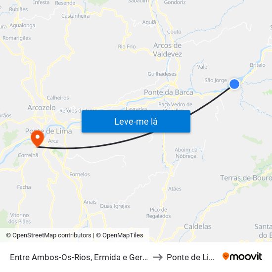 Entre Ambos-Os-Rios, Ermida e Germil to Ponte de Lima map