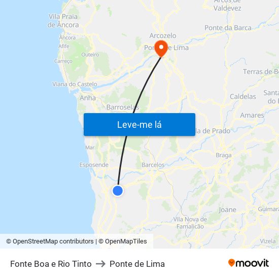 Fonte Boa e Rio Tinto to Ponte de Lima map