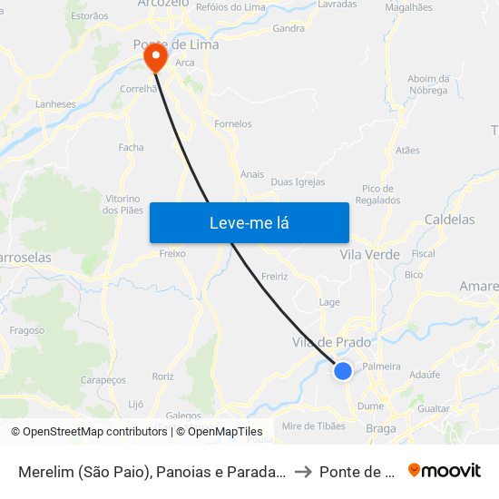 Merelim (São Paio), Panoias e Parada de Tibães to Ponte de Lima map