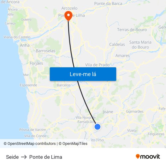 Seide to Ponte de Lima map